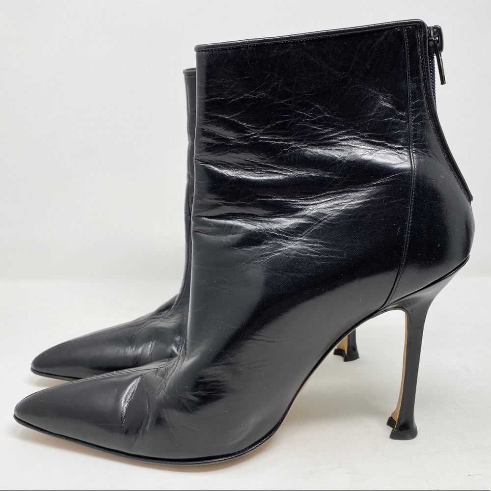Manolo Blahnik Black Leather Ankle Booties